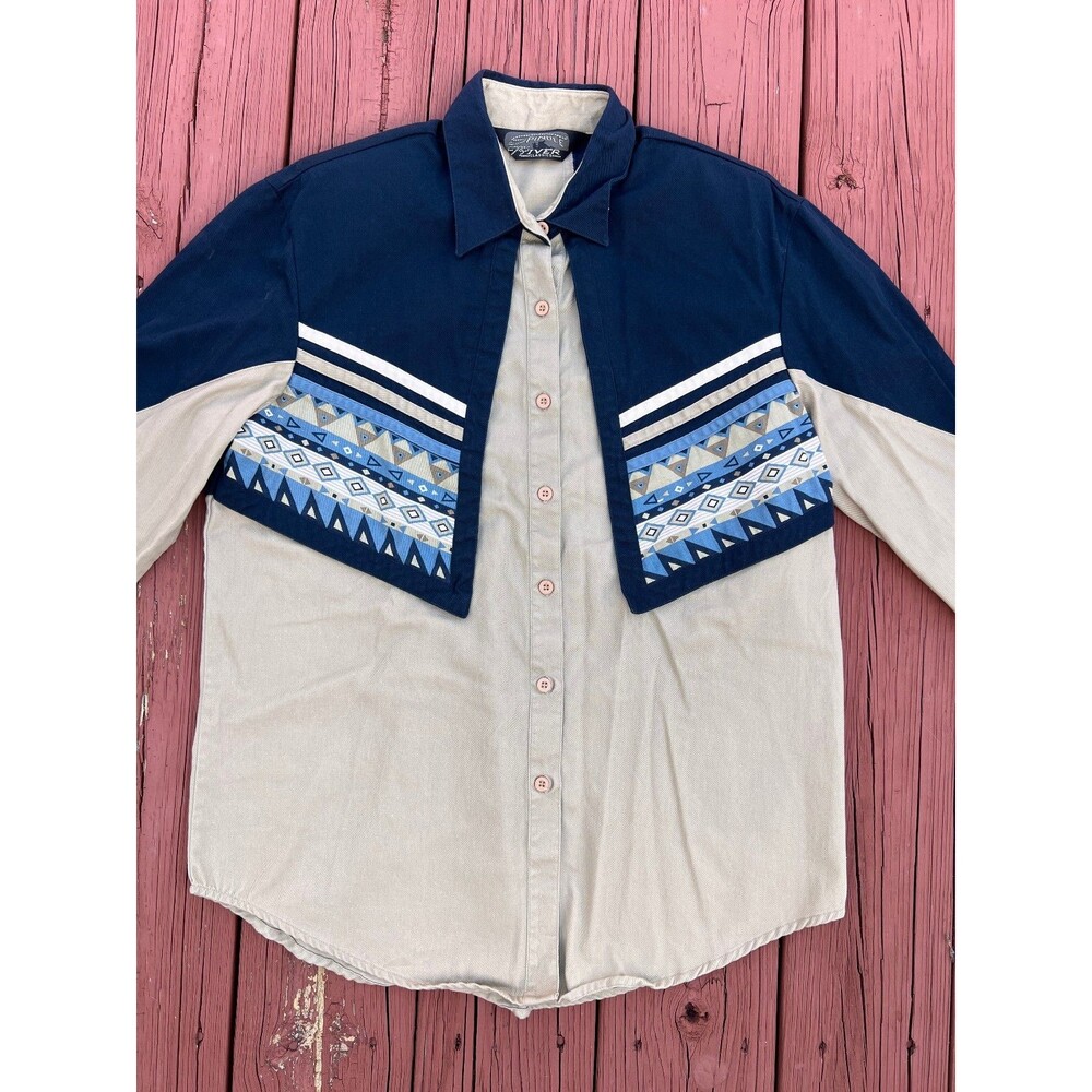 Vintage Spindle River Western Button Up Multicolor Aztec Rodeo Shirt Womens Med